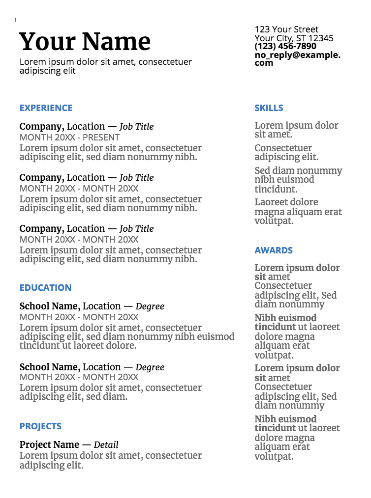 Google Doc Templates Resume